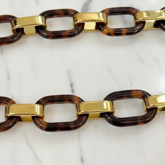 Micheal Kors Tortoise and Gold Link Necklace with Logo Toggle Clasp NEVER WORN - Picture 10 of 15